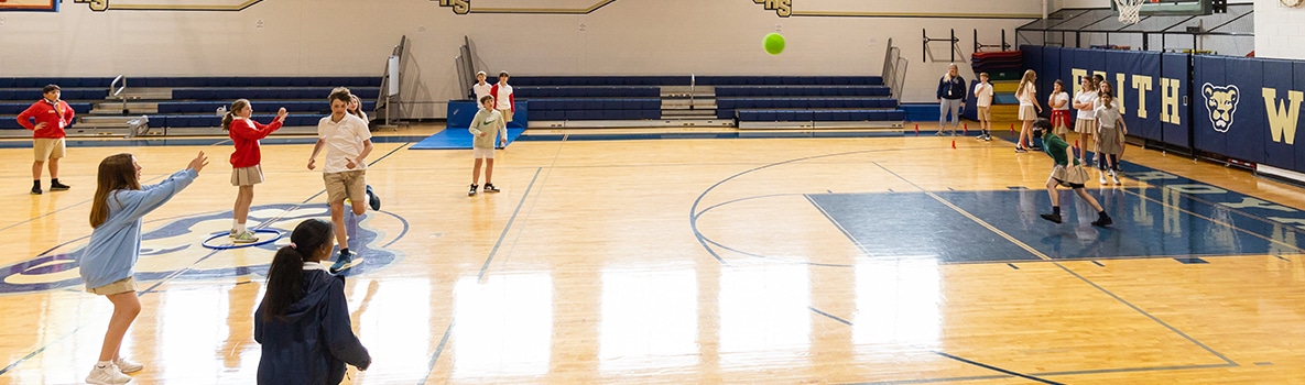 Students enjoy some indoor kickball in our gymnasium.